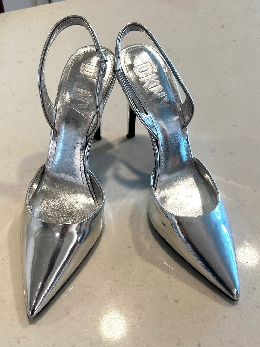 DKNY Silver 4 Inch Heels Size 8.5M Trendy Cocktail Formal Party Wedding Guest - Picture 2 of 4